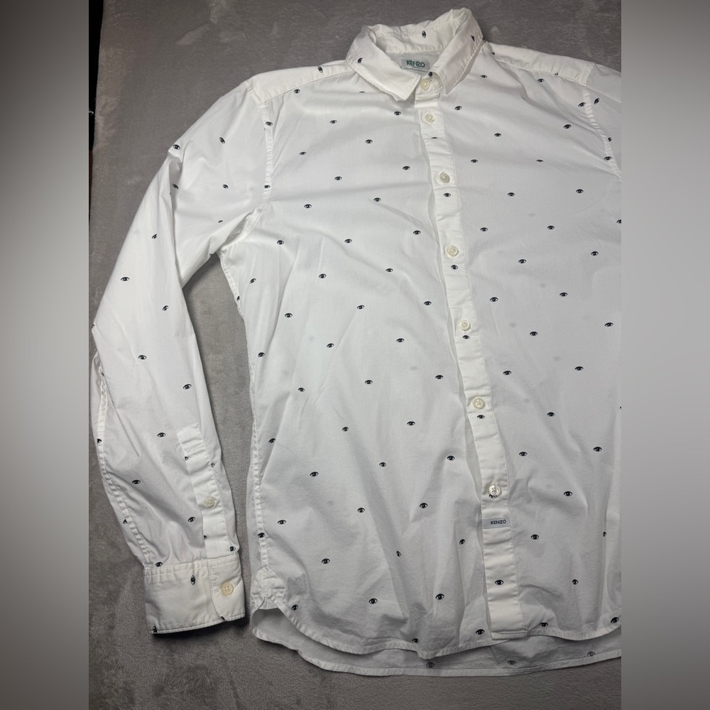 Kenzo Paris White Multi Eye Cotton Poplin Blend Slim Fit Collared Shirt 42-16.5 - Picture 3 of 16